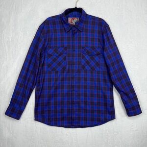 Unknown Industries Keep On Truckin Flannel Shirt Men's Large Blue Plaid Buttonup